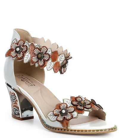 L'ARTISTE Doublelove Leather Floral Appliqued Sandals