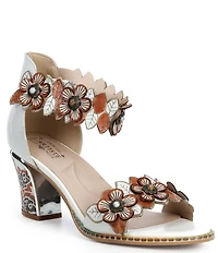 L'ARTISTE Doublelove Leather Floral Appliqued Sandals