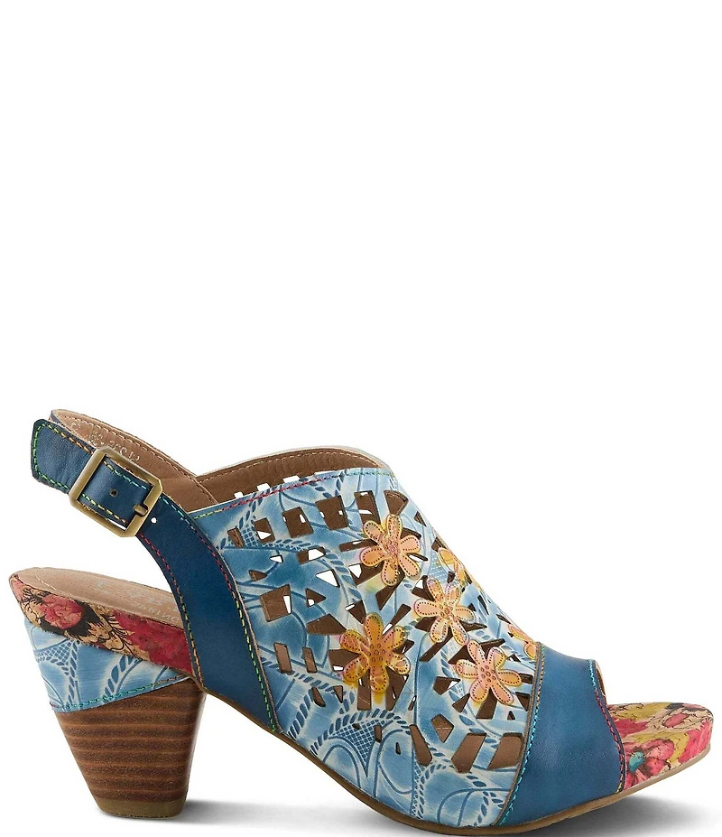 L'ARTISTE Eclipsing Leather Cut Out Floral Slingback Sandals