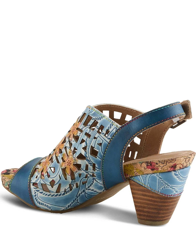 L'ARTISTE Eclipsing Leather Cut Out Floral Slingback Sandals