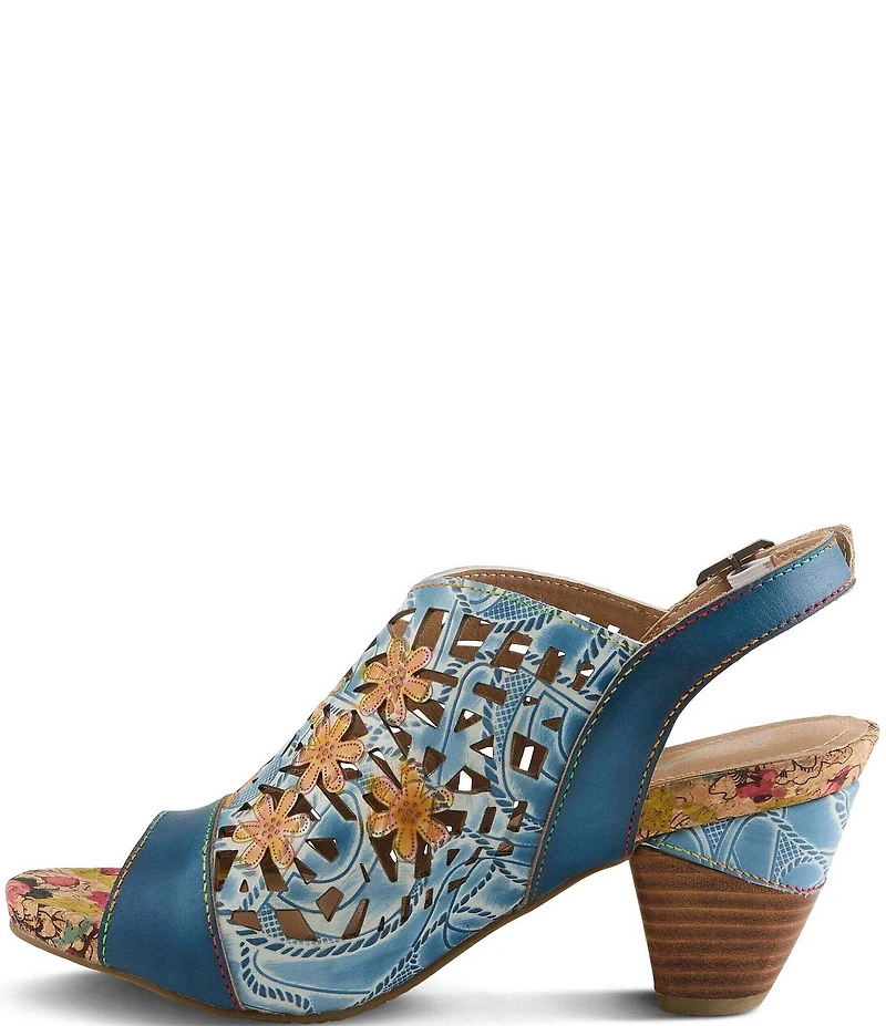 L'ARTISTE Eclipsing Leather Cut Out Floral Slingback Sandals