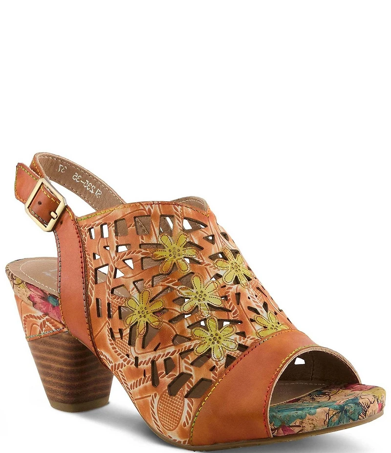 L'ARTISTE Eclipsing Leather Cut Out Floral Slingback Sandals