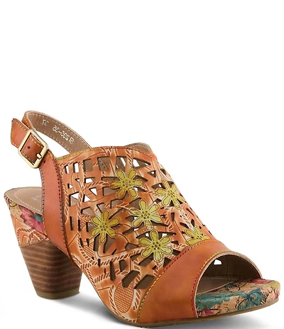 L'ARTISTE Eclipsing Leather Cut Out Floral Slingback Sandals