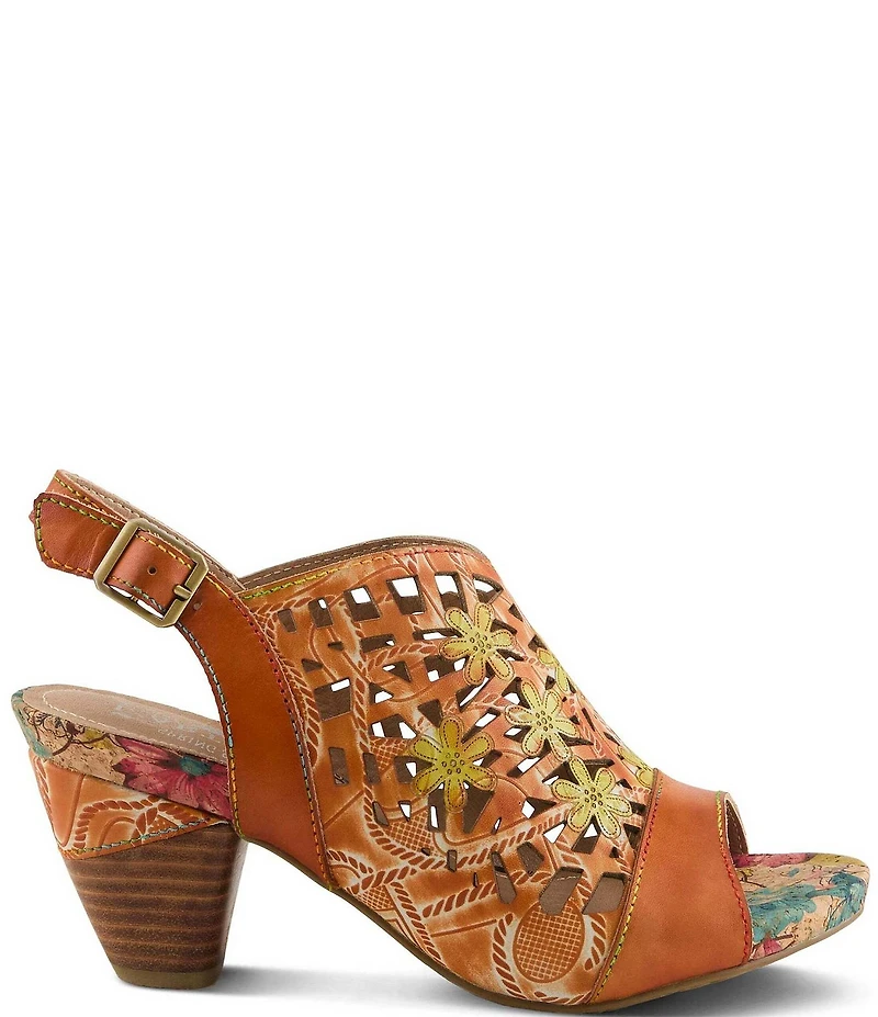 L'ARTISTE Eclipsing Leather Cut Out Floral Slingback Sandals