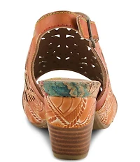 L'ARTISTE Eclipsing Leather Cut Out Floral Slingback Sandals