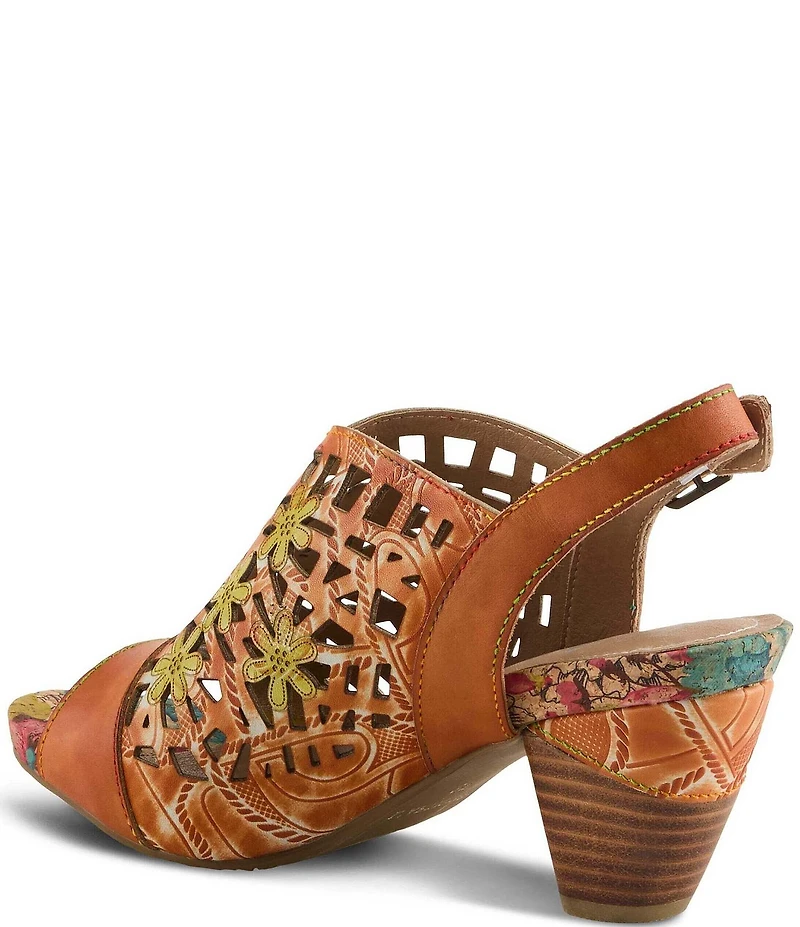 L'ARTISTE Eclipsing Leather Cut Out Floral Slingback Sandals