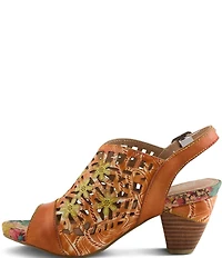 L'ARTISTE Eclipsing Leather Cut Out Floral Slingback Sandals