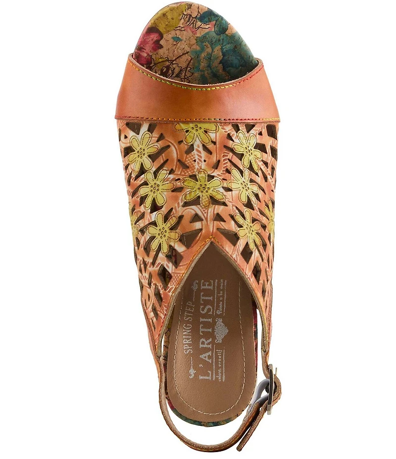 L'ARTISTE Eclipsing Leather Cut Out Floral Slingback Sandals