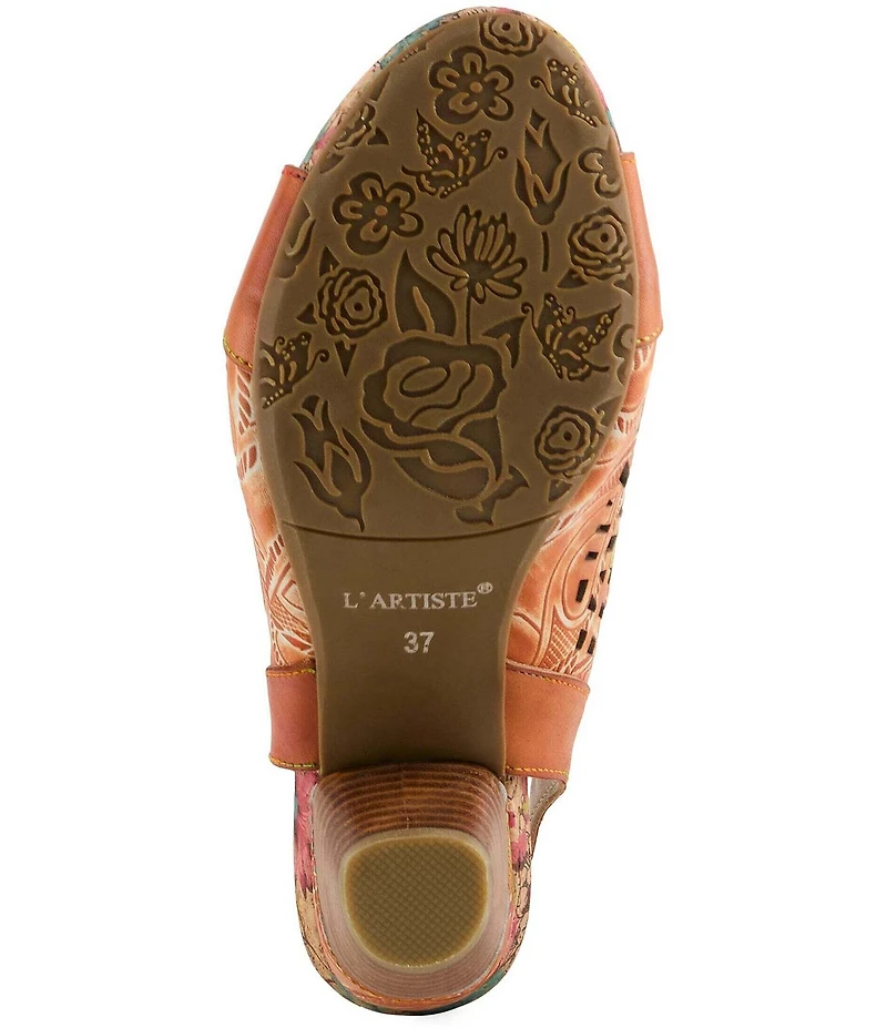 L'ARTISTE Eclipsing Leather Cut Out Floral Slingback Sandals