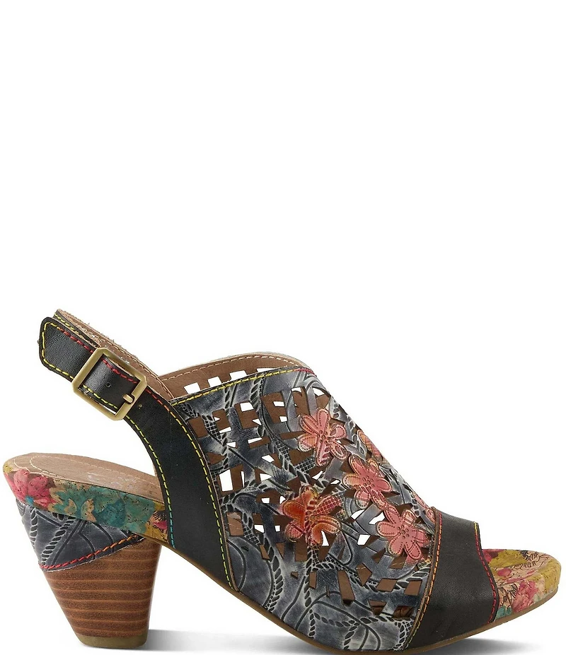 L'ARTISTE Eclipsing Leather Cut Out Floral Slingback Sandals