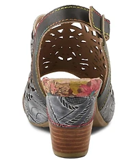 L'ARTISTE Eclipsing Leather Cut Out Floral Slingback Sandals