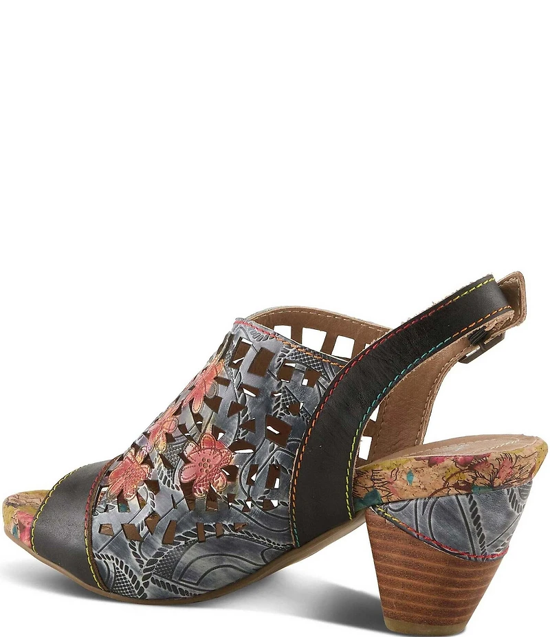 L'ARTISTE Eclipsing Leather Cut Out Floral Slingback Sandals