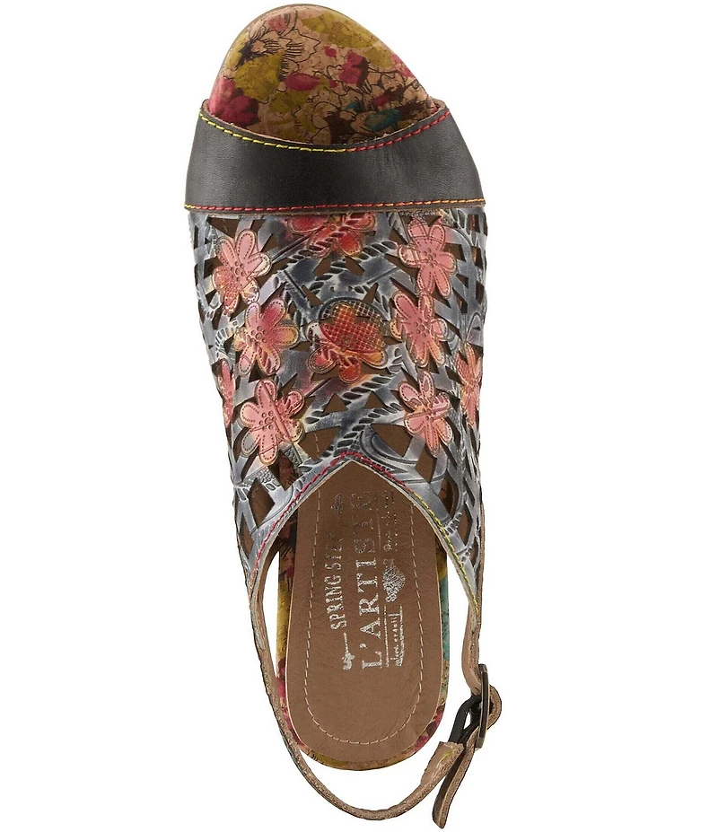 L'ARTISTE Eclipsing Leather Cut Out Floral Slingback Sandals