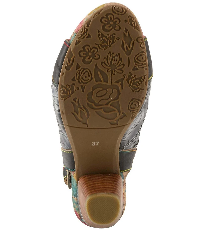 L'ARTISTE Eclipsing Leather Cut Out Floral Slingback Sandals