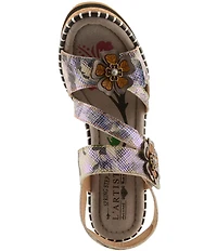 L'ARTISTE Escapartist Hand-Painted Leather Appliqued Platform Block Heel Sandals