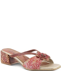 L'ARTISTE Europa Embossed Pindot Leather Flower Ornament Slide Sandals