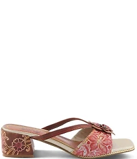 L'ARTISTE Europa Embossed Pindot Leather Flower Ornament Slide Sandals