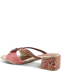 L'ARTISTE Europa Embossed Pindot Leather Flower Ornament Slide Sandals