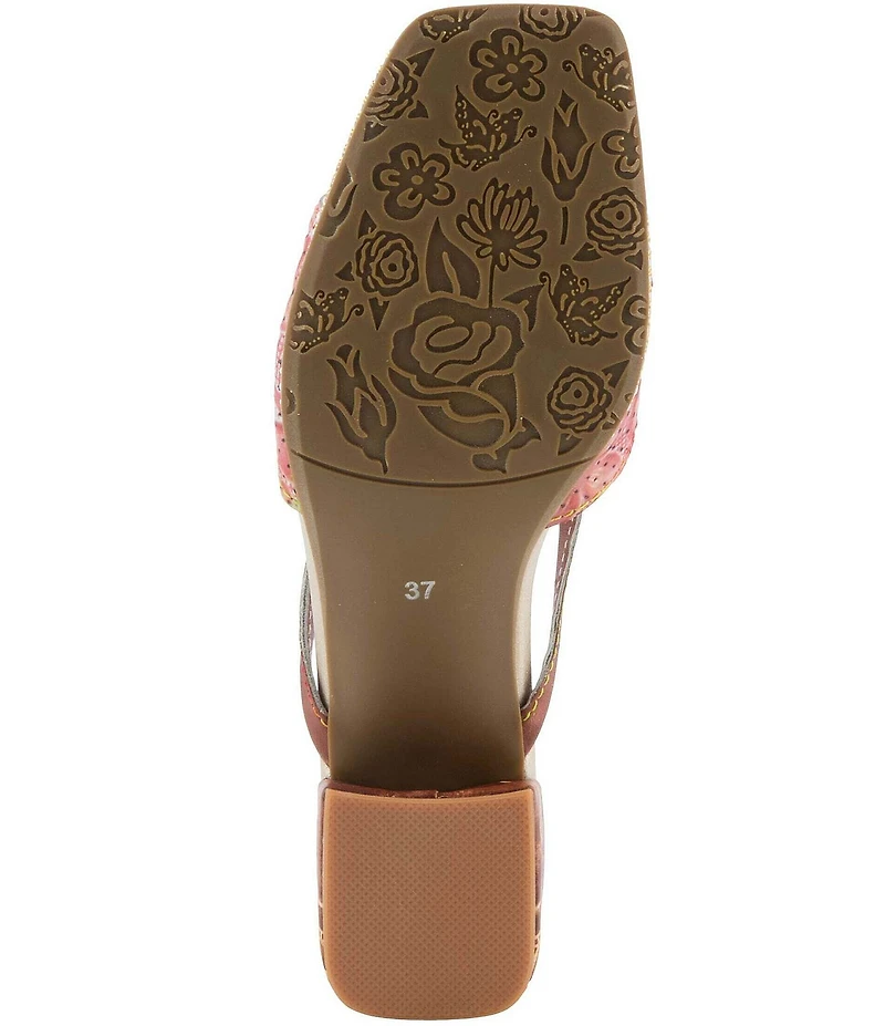 L'ARTISTE Europa Embossed Pindot Leather Flower Ornament Slide Sandals