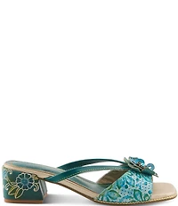 L'ARTISTE Europa Embossed Pindot Leather Flower Ornament Slide Sandals