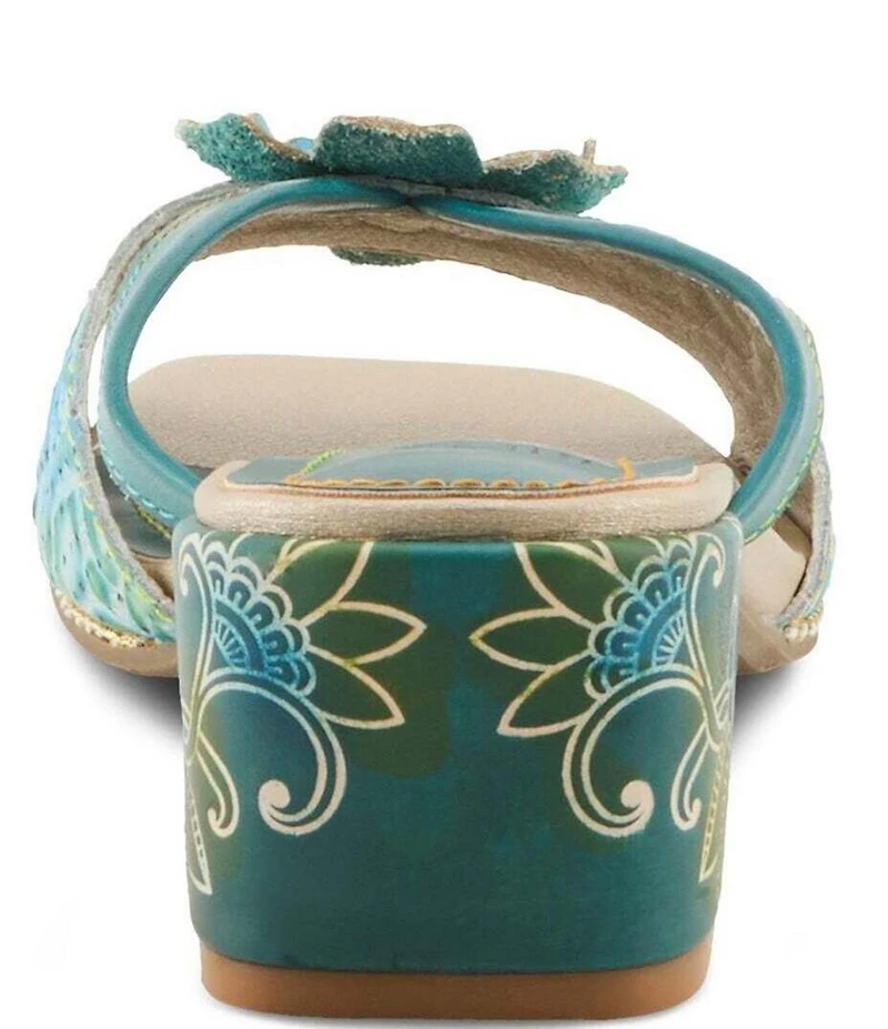 L'ARTISTE Europa Embossed Pindot Leather Flower Ornament Slide Sandals