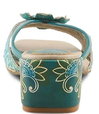 L'ARTISTE Europa Embossed Pindot Leather Flower Ornament Slide Sandals