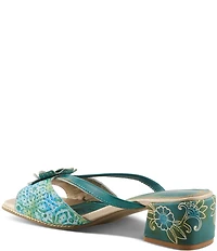 L'ARTISTE Europa Embossed Pindot Leather Flower Ornament Slide Sandals