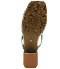 L'ARTISTE Europa Embossed Pindot Leather Flower Ornament Slide Sandals