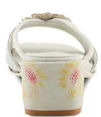 L'ARTISTE Europa Embossed Pindot Leather Flower Ornament Slide Sandals