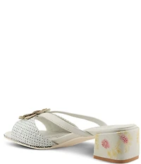 L'ARTISTE Europa Embossed Pindot Leather Flower Ornament Slide Sandals