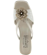 L'ARTISTE Europa Embossed Pindot Leather Flower Ornament Slide Sandals
