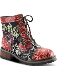 L'ARTISTE Fantastic Embroidered Floral Combat Booties