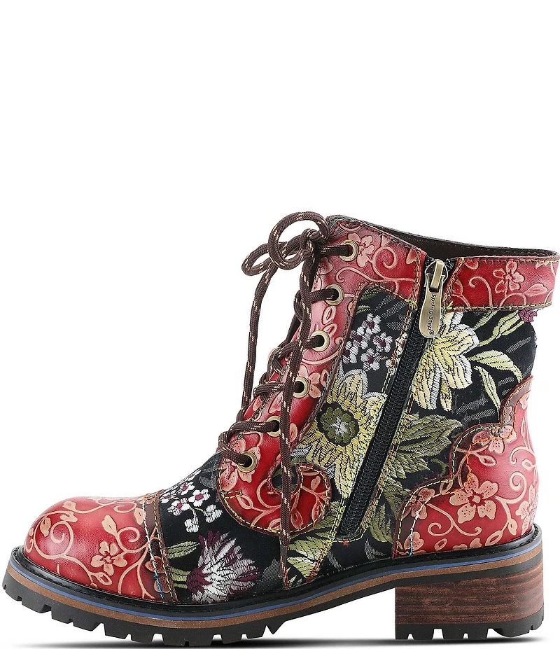L'ARTISTE Fantastic Embroidered Floral Combat Booties