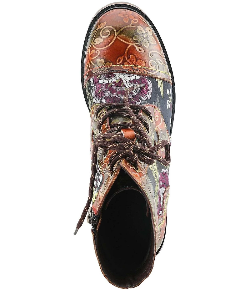 L'ARTISTE Fantastic Embroidered Floral Combat Booties