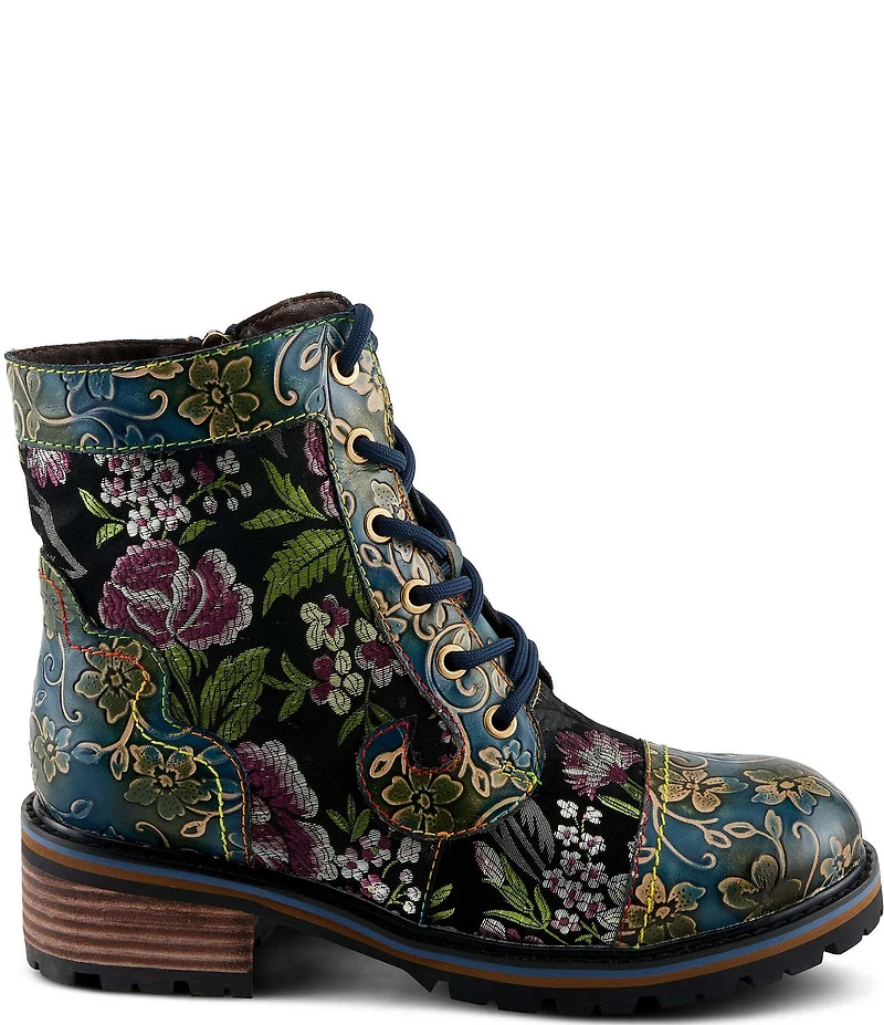 L'ARTISTE Fantastic Embroidered and Embossed Floral Combat Booties
