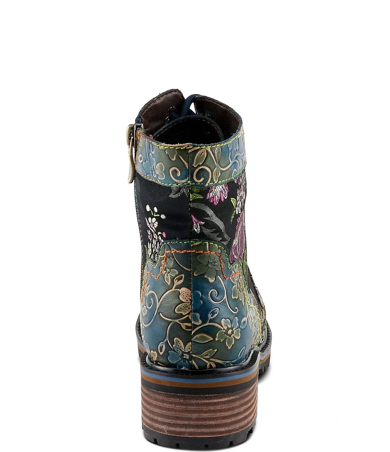 L'ARTISTE Fantastic Embroidered and Embossed Floral Combat Booties