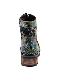 L'ARTISTE Fantastic Embroidered and Embossed Floral Combat Booties