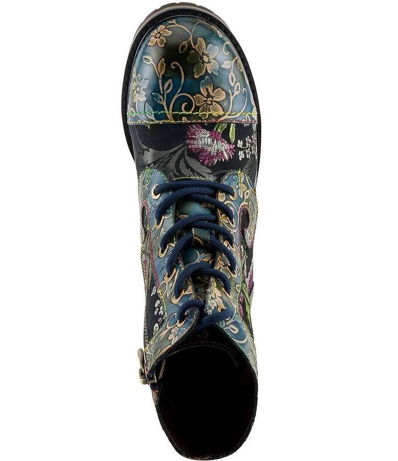 L'ARTISTE Fantastic Embroidered and Embossed Floral Combat Booties