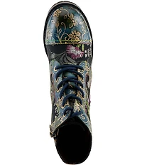 L'ARTISTE Fantastic Embroidered and Embossed Floral Combat Booties
