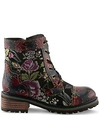 L'ARTISTE Fantastic Embroidered and Embossed Floral Combat Booties