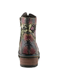 L'ARTISTE Fantastic Embroidered and Embossed Floral Combat Booties