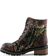 L'ARTISTE Fantastic Embroidered and Embossed Floral Combat Booties