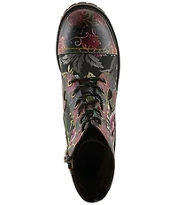 L'ARTISTE Fantastic Embroidered and Embossed Floral Combat Booties