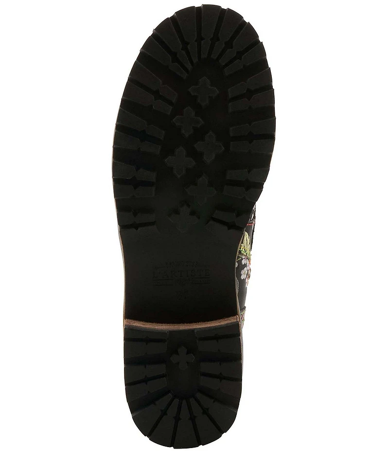 L'ARTISTE Fantastic Embroidered and Embossed Floral Combat Booties