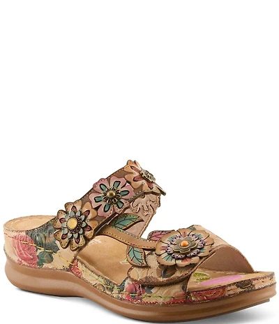 L'ARTISTE Feelsgreat Hand-Painted Embossed Floral Slide Sandals