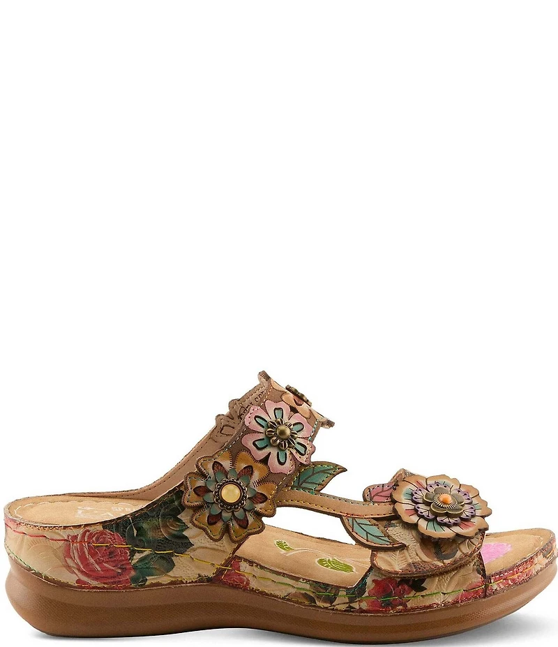 L'ARTISTE Feelsgreat Hand-Painted Embossed Floral Slide Sandals