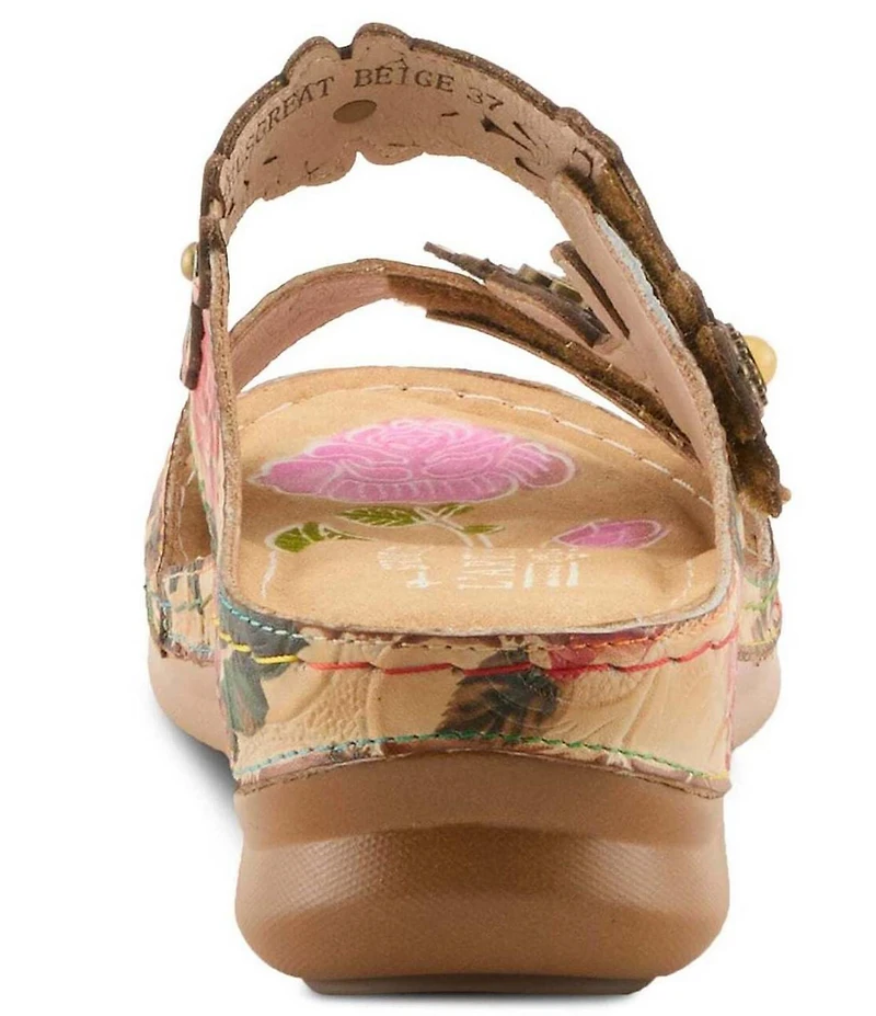 L'ARTISTE Feelsgreat Hand-Painted Embossed Floral Slide Sandals