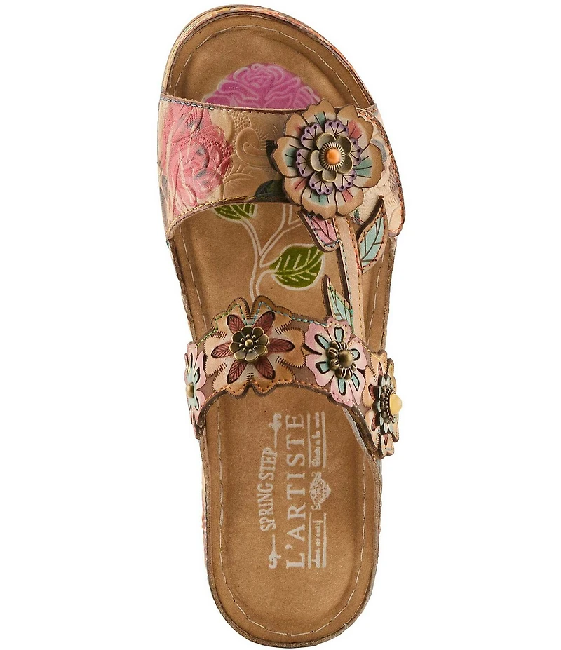L'ARTISTE Feelsgreat Hand-Painted Embossed Floral Slide Sandals