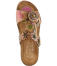 L'ARTISTE Feelsgreat Hand-Painted Embossed Floral Slide Sandals