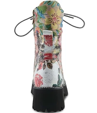 L'ARTISTE Ferociti Floral Printed Leather Lace Up Combat Boots